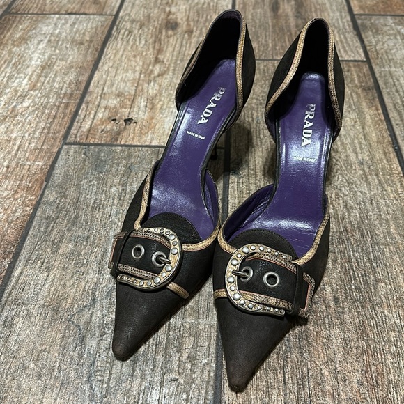 Prada Women’s Sz 40 Prada Brown Leather D'Orsay Pumps - Picture 1 of 12